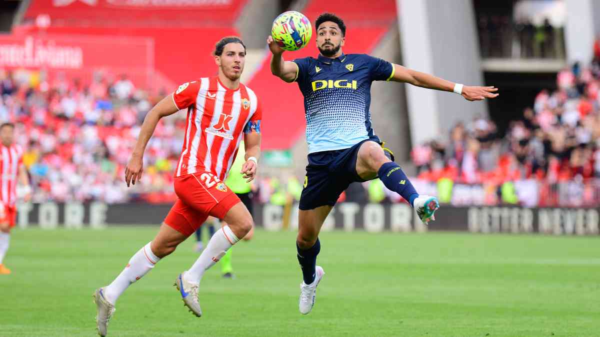 Chris Ramos, en el Almería-Cádiz de la pasada temporada en el Power Horse Stadium.