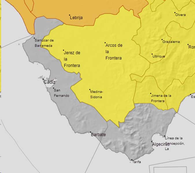 Más de la mitad de la provincia de Cádiz, en alerta amarilla y naranja por calor este 17 y 18 de agosto