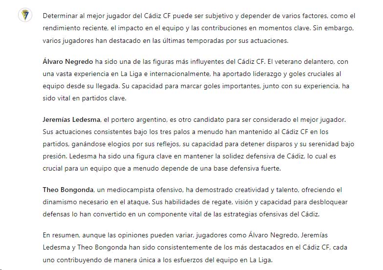 Contreras usa el nombre y el escudo del Cádiz CF en un experimento con inteligencia artificial