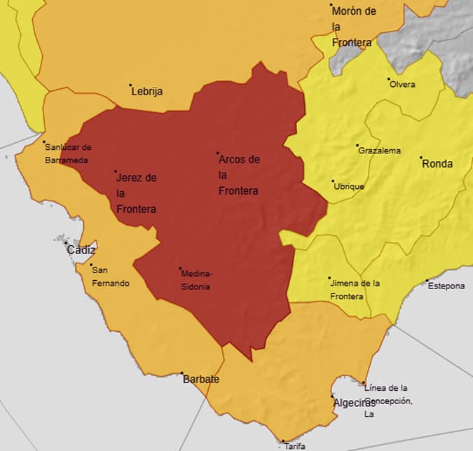 La Aemet eleva a roja la alerta en parte de Cádiz