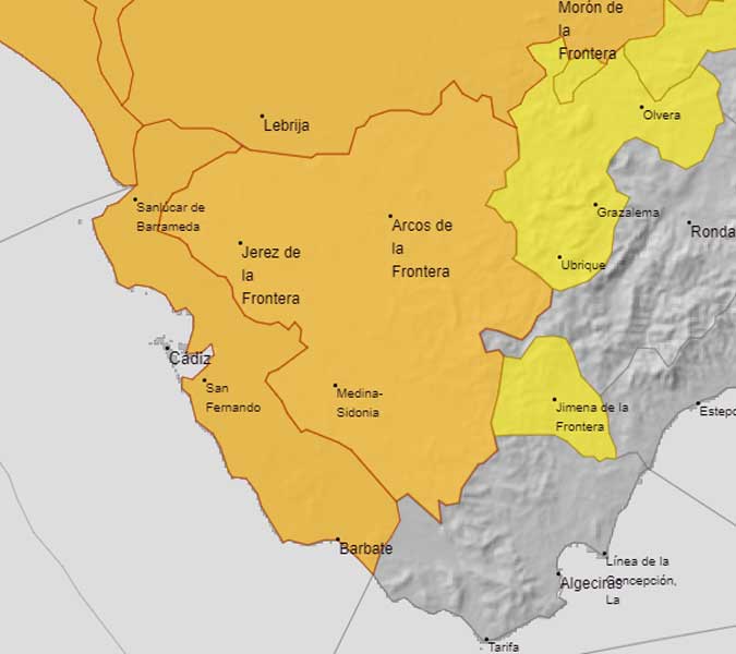 La Aemet eleva a naranja la alerta por lluvias en Cádiz: más de 100 litros en algunas zonas