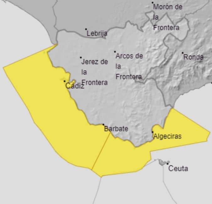 Segundo día de alerta amarilla por viento en Cádiz con la posibilidad de la llegada de una DANA