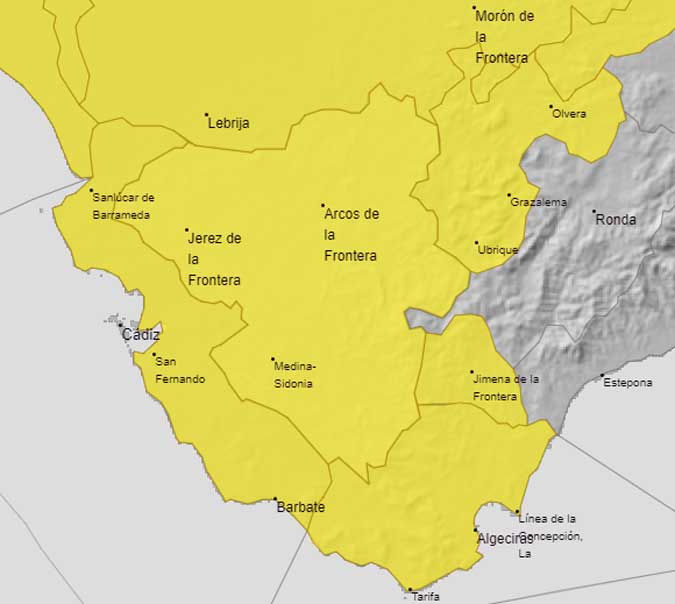 La Aemet pone a toda la provincia de Cádiz en alerta por lluvias