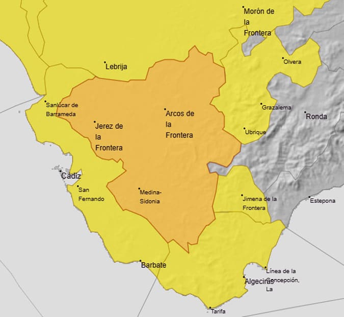 Alertas amarilla y naranja por la DANA en el que puede ser el día más lluvioso del año en Cádiz