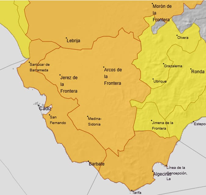 La Aemet amplía la alerta naranja por lluvias de la DANA a la práctica totalidad de Cádiz