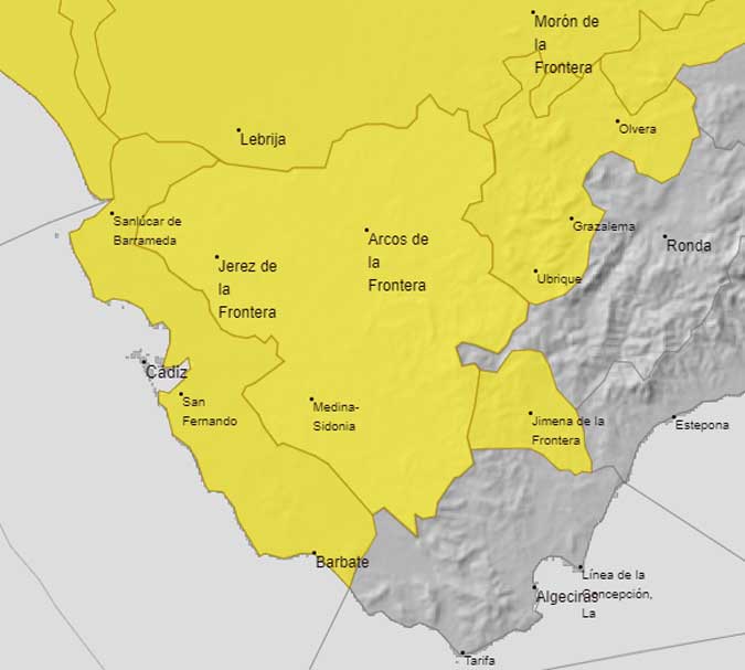 La Aemet amplía las alertas amarillas por lluvia y tormentan en Cádiz