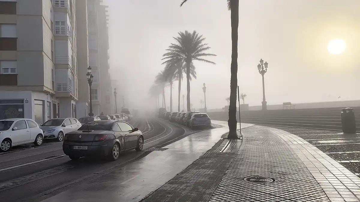 “Se les ha ido de las manos a los de la serie que Cádiz se parezca a Londres“. Imágenes curiosas de la mañana de niebla